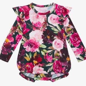 POSH PEANUT LONG SLEEVE RUFFLED BUBBLE ROMPER | ZELDA